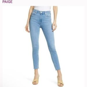 Paige Jeans Margot Raw Hem Ankle High Waist Skinny Light Blue Arita 25